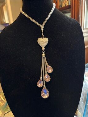 Crystal Heart Tassel Silver rhinestone car interior Hanging Ornament  Rearview